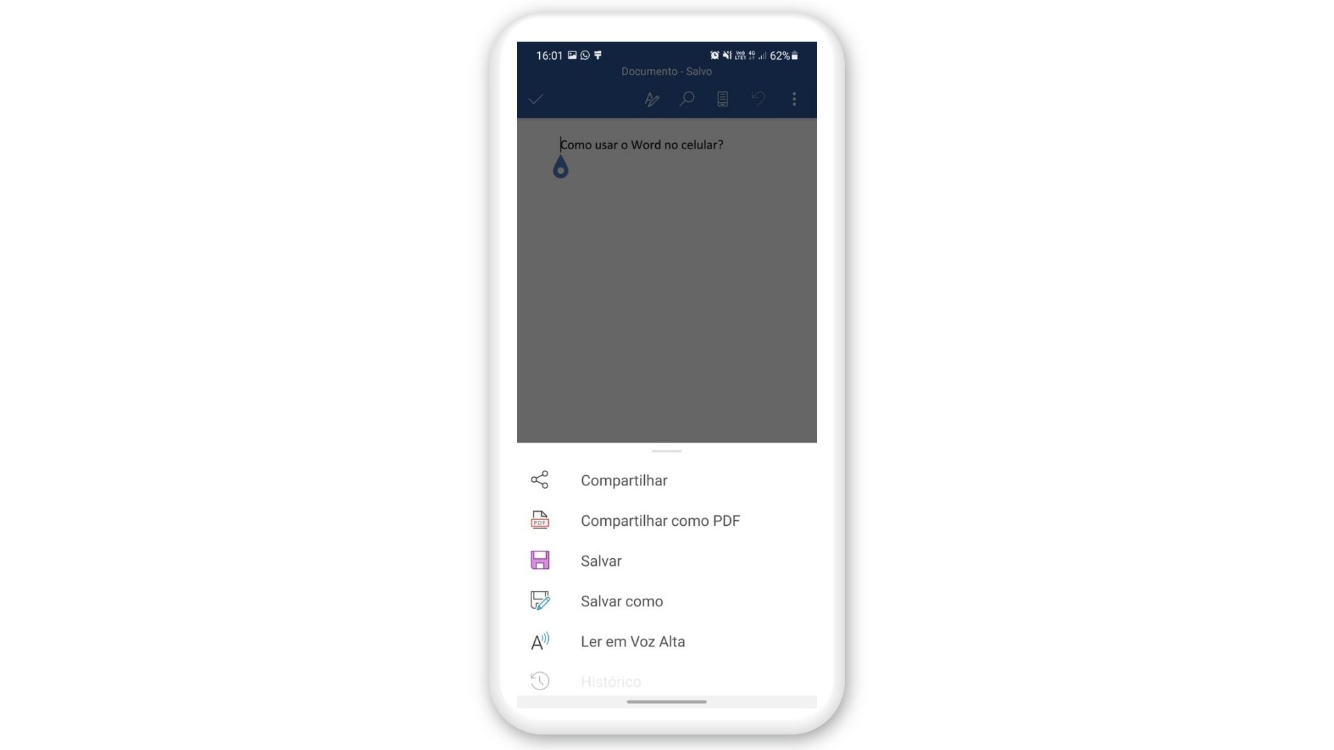 Salve e compartilhe o documento direto do celular (Foto: Reprodução/Word)