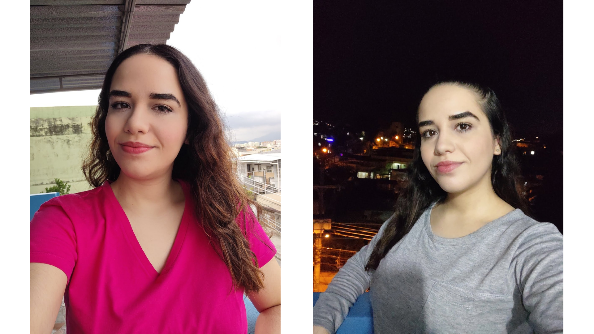 Duas selfies de uma mulher feitas com o Moto G60