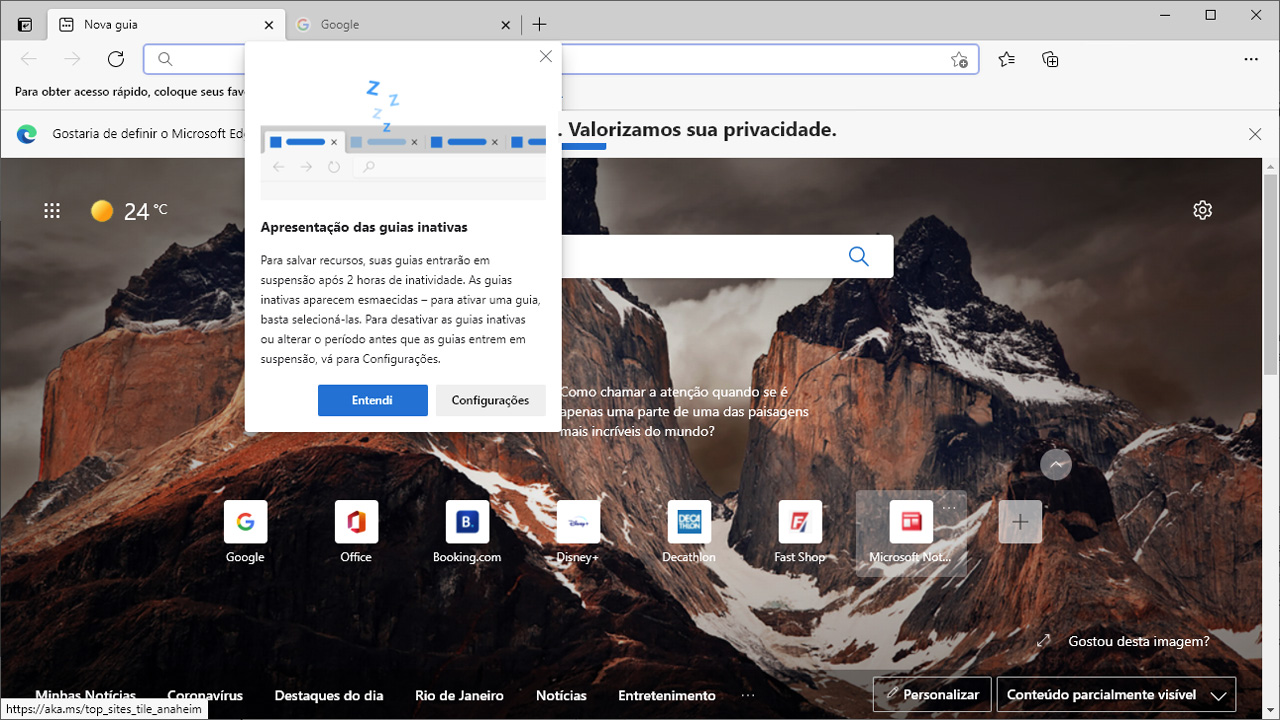 A função de guias inativas do Edge ajuda a economizar memória, mas inclui usuários nas decisões sobre quanto tempo as classifica como inativas (Reprodução: Redação Zoom)